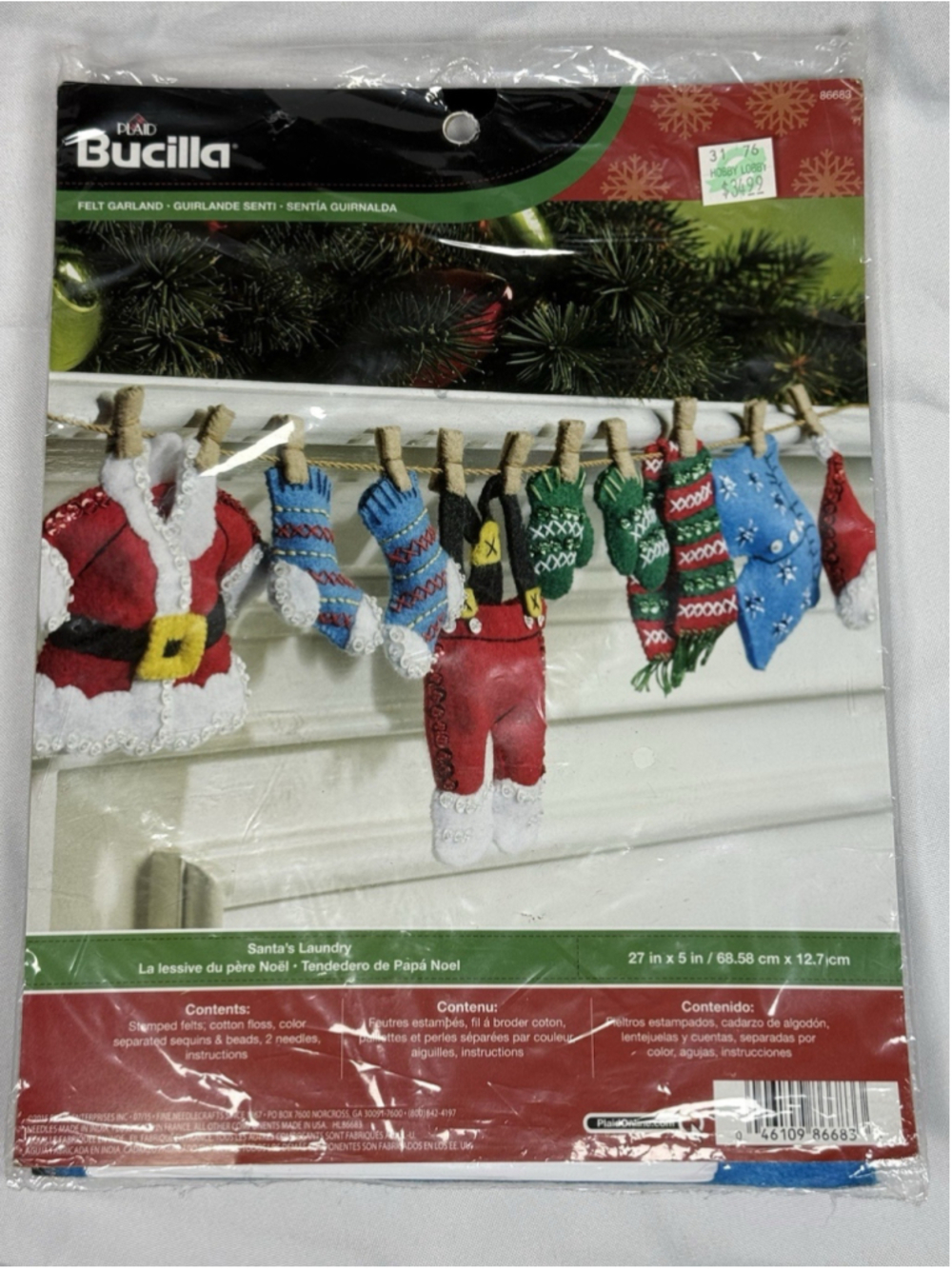 Bucilla Santa's Laundry Felt Garland Craft Kit 27" x 5" (86683) Christmas NEW
